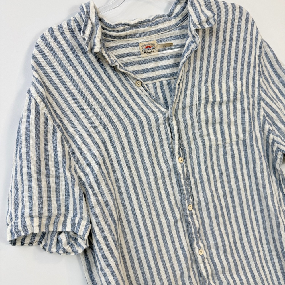 Faherty Palma Linen Shirt Mens XL Blue White Striped Short Sleeve Button Down - Picture 4 of 12